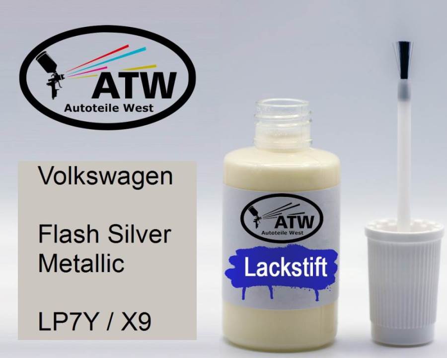 Volkswagen, Flash Silver Metallic, LP7Y / X9: 20ml Lackstift, von ATW Autoteile West.